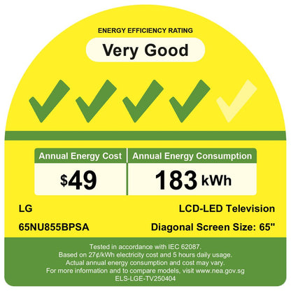 LG 65NU855BPSA.ATC Nano 4K UHD SMART TV(65 Inch)(Energy Efficiency Class 4)