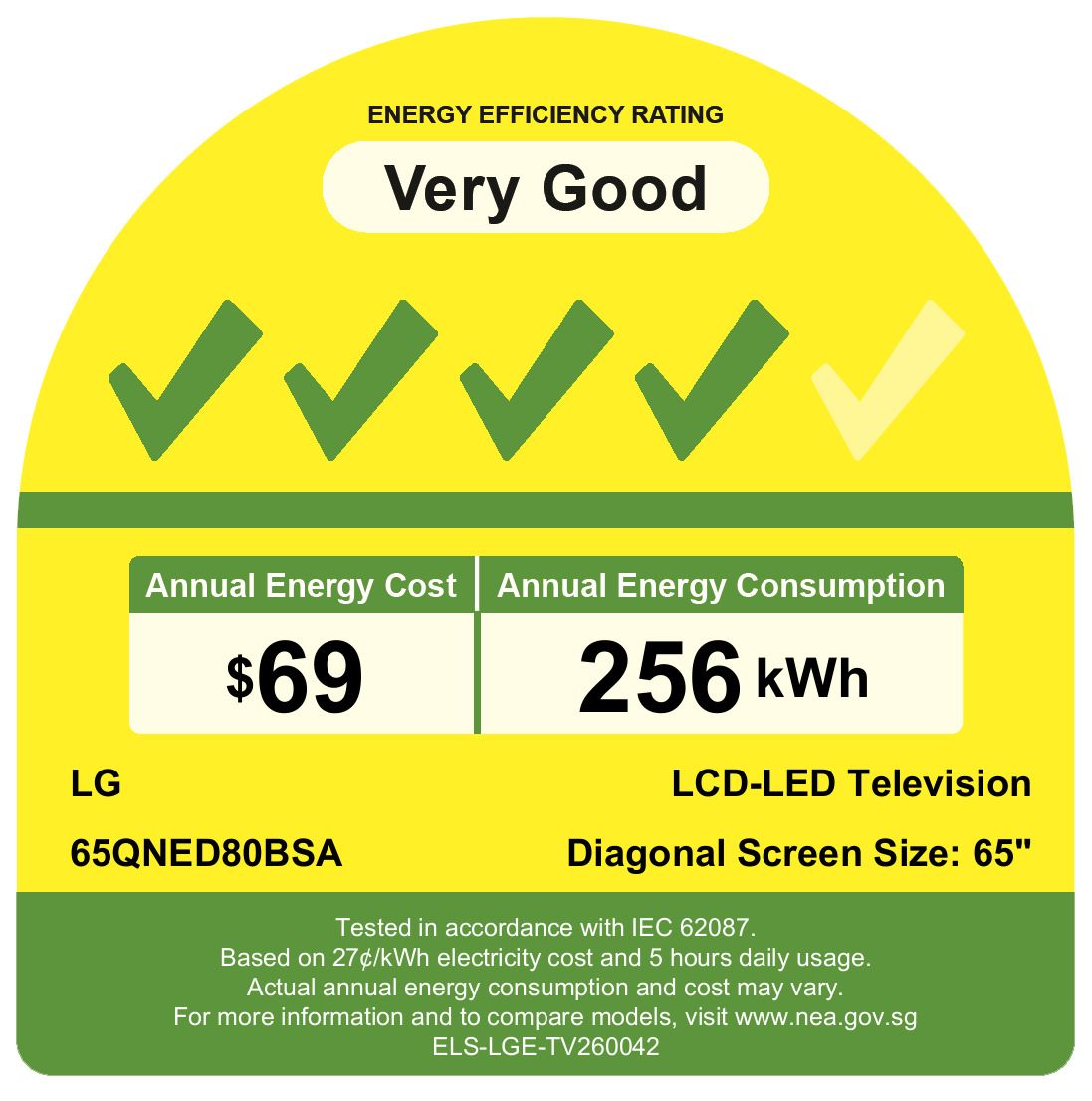 LG 65QNED80BSA.ATC  4K QNED evo Smart TV(65 Inch)Energy Efficiency Class 4)