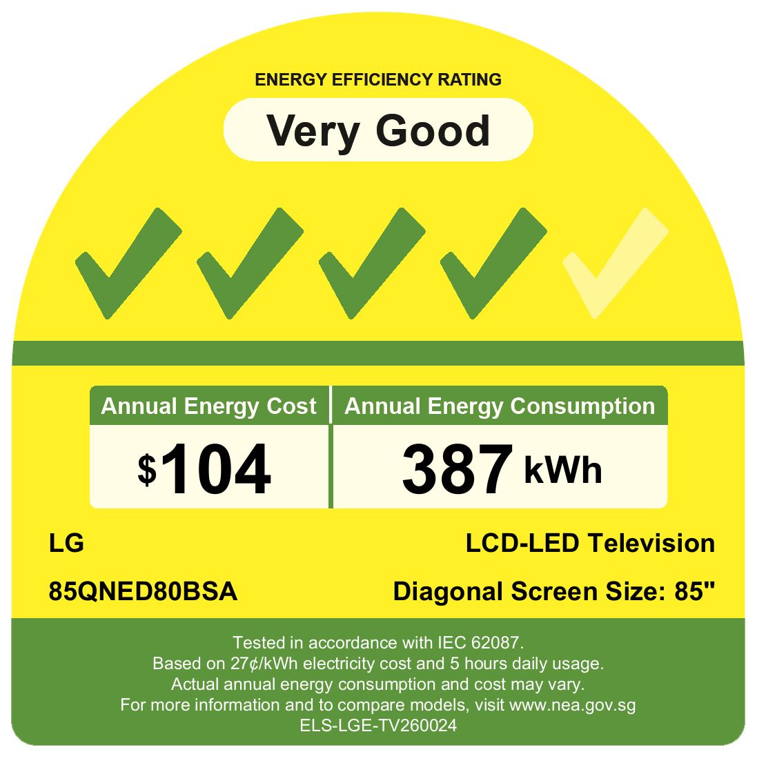 LG 85QNED80BSA.ATC 4K QNED evo Smart TV(85 Inch)Energy Efficiency Class 4)