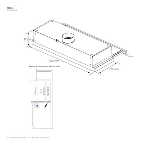 ELECTROLUX ECP9311GB pull-out extractor hood(90CM)
