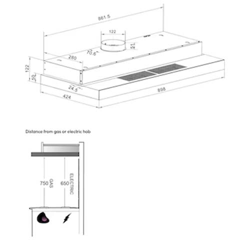 ELECTROLUX ECU9632KB semi integrated extractor hood(90CM)