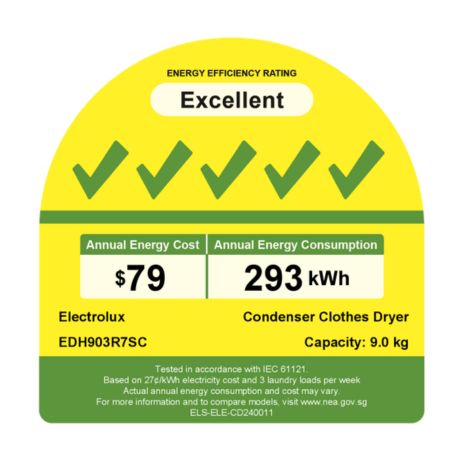 ELECTOLUX EDH903R7SC (Onyx) UltimateCare 700 heat pump dryer(9KG)(Energy Efficiency 5 Ticks)