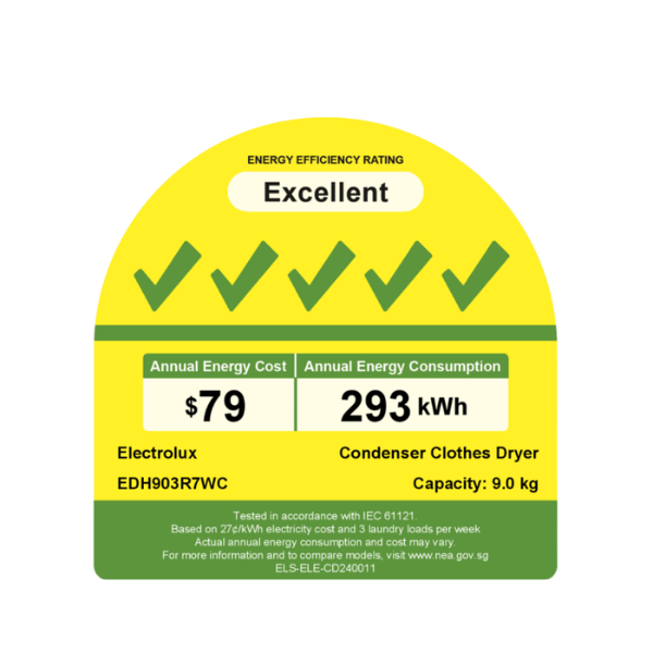 ELECTROLUX EDH903R7WC UltimateCare 700 heat pump dryer(9KG)(Energy Efficiency 5 Ticks)
