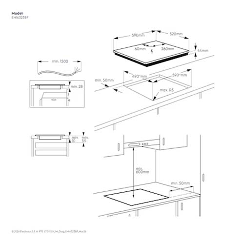 Electrolux EHI6323BF 3 Zone Built-In Induction Hob(60CM)