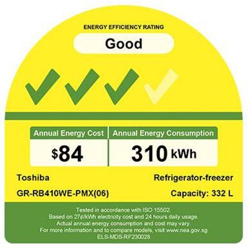 TOSHIBA GR-RB410WE-PMX(06) Bottom Freezer Refrigerator (332L)(Energy Efficiency Class 3)