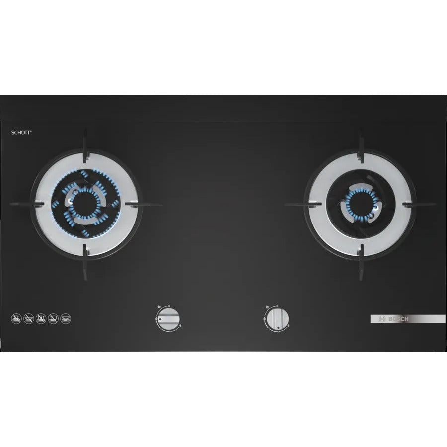 BOSCH PMD82D31AF(PUB) 2 Burner Tempered glass, Black Gas Hob(78CM)
