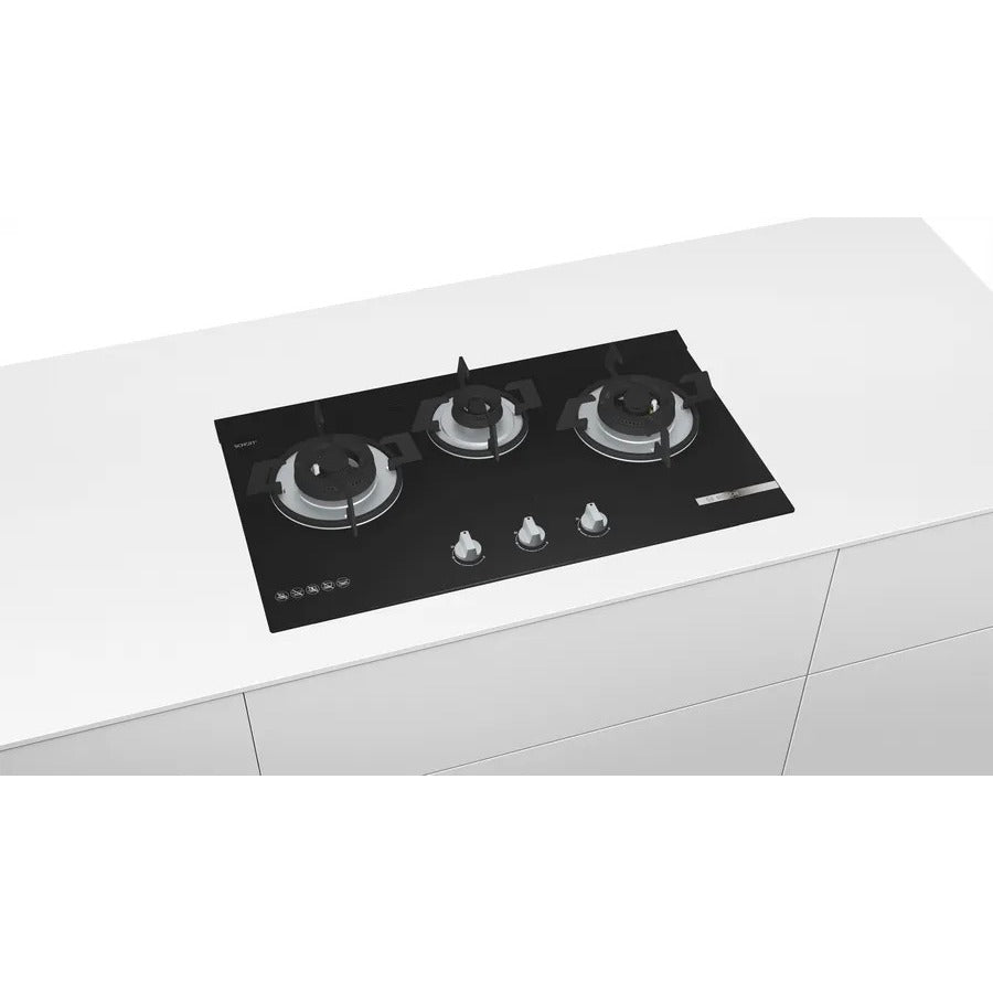 BOSCH PMD83D31AX(LPG) 3 Burner Tempered glass, Black Gas Hob(78CM)
