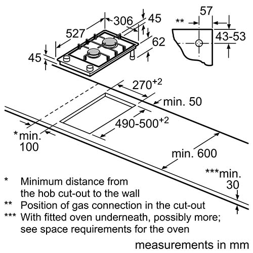 Bosch PRB3A6B70K Serie | 8 Domino Gas Hob(PUB)(30cm)