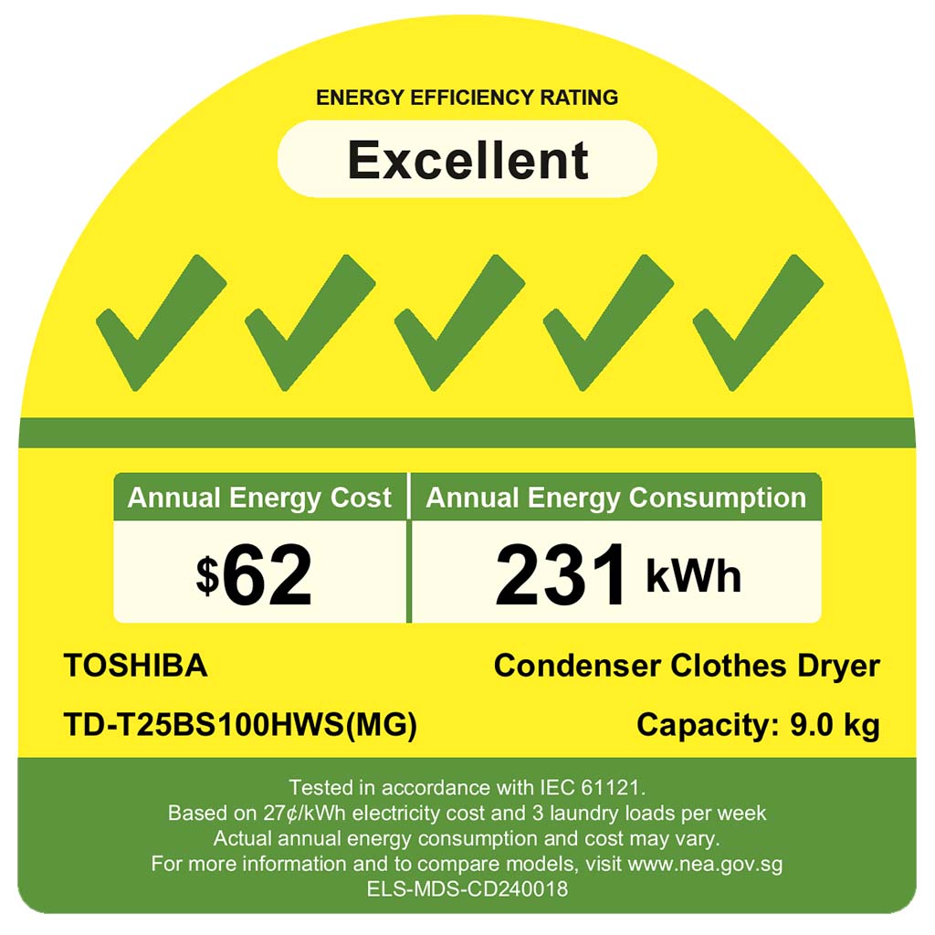 TOSHIBA TD-T25BS100HWS(MG) HEAT PUMP DRYER(9kg)(Energy Efficiency Class 5)