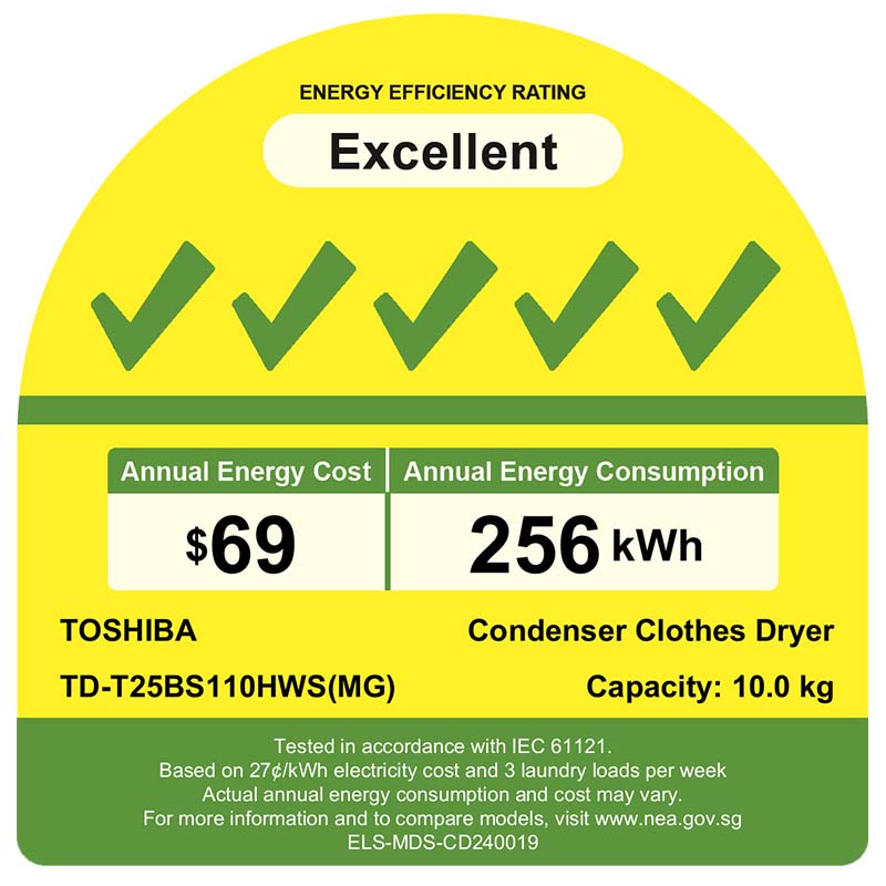 TOSHIBA TD-T25BS110HWS(MG) HEAT PUMP DRYER(9kg)(Energy Efficiency Class 5)