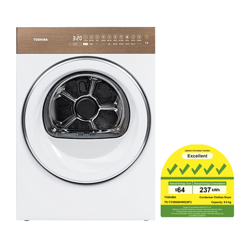 TOSHIBA TD-T37BS90HWS(WT) Japandi FrontLoad Dryer(8Kg)(Energy Efficiency Class 5)