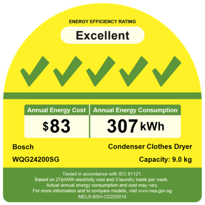 Bosch WQG24200SG Series 6 Heat Pump Tumble Dryer (9KG)(Energy Efficiency 5 Ticks)